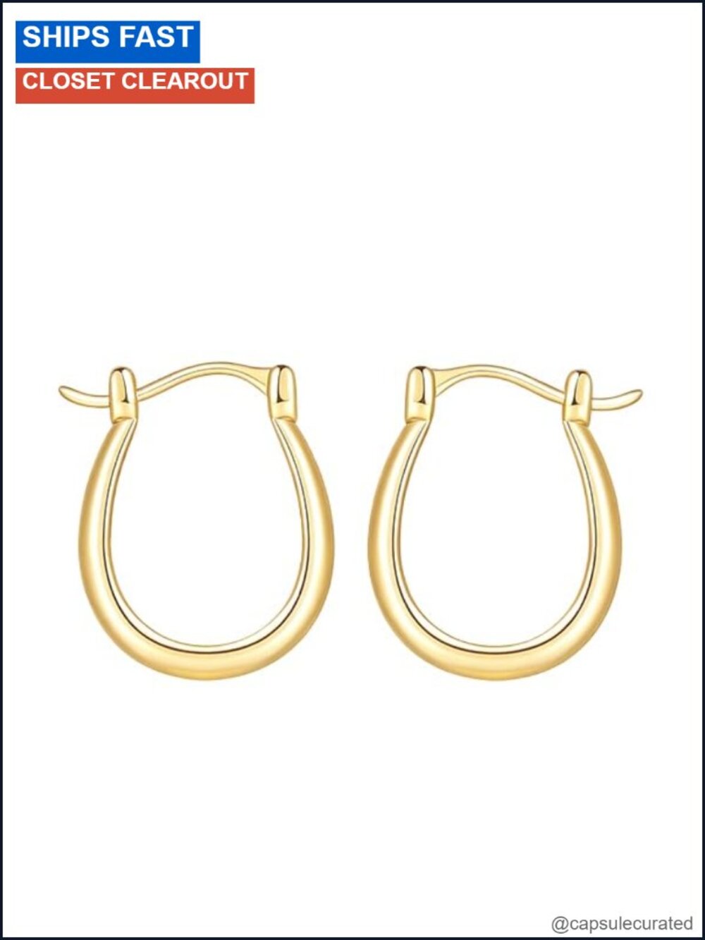 14K Gold Plated U-Shaped Hoop Earrings Women Minimalist Everyday 14K Gold Plated